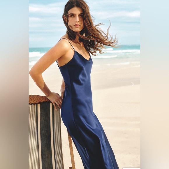Polo Ralph Lauren Navy midi satin slip dress Bnwt